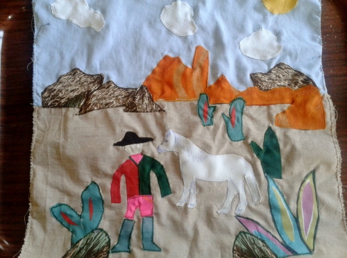 coussin, dessin d''enfant,cow-boy,far-west,création textile
