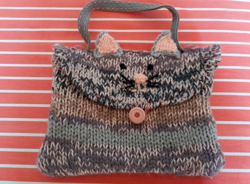 sac en tricot, sac de petite fille,sac souris,recyclage de laine, restes de laine,