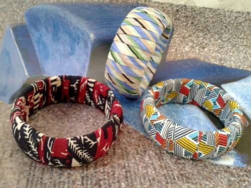 bracelets joncs,bijoux, bracelets textile, création textile