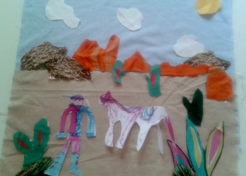 coussin, dessin d''enfant,cow-boy,far-west,création textile